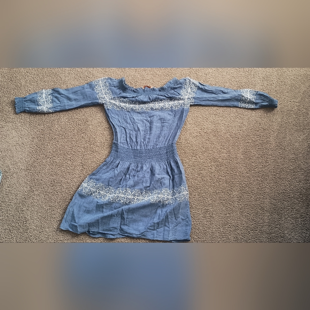 Tory Burch Blue Dress with White Embroidery